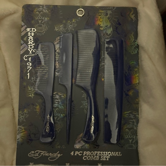 Ed Hardy 4 pc professional navy blue 1971 comb grooming set styling tail dresser - Picture 14 of 15